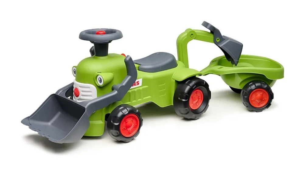 Falk Age 1+ Claas Baby Tractor with Loader, Back Hoe and Trailer
