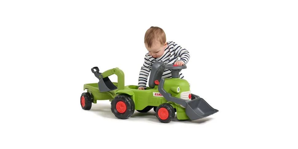 Falk Age 1+ Claas Baby Tractor with Loader, Back Hoe and Trailer