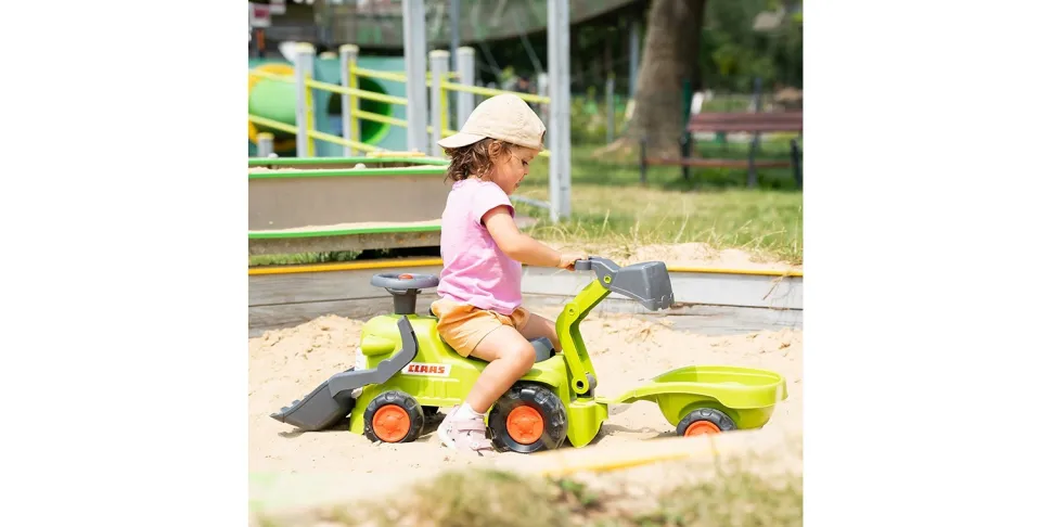 Falk Age 1+ Claas Baby Tractor with Loader, Back Hoe and Trailer