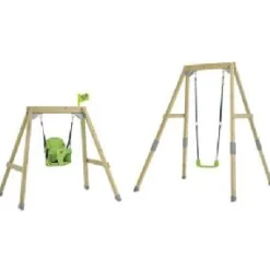 TP Forest Acorn Growable Wooden Swing Set with FoldAway swing seat and single swing seat